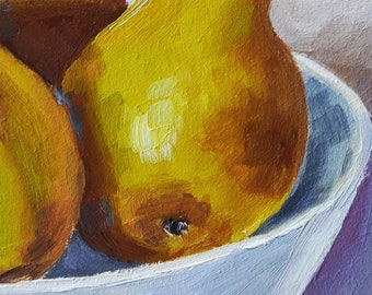 洋梨の油絵：キッチンの静物画、小さなフルーツの壁飾り - Etsy 日本