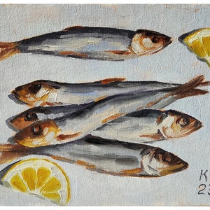 fish small oil painting, 7 X 9.84 in, food still life