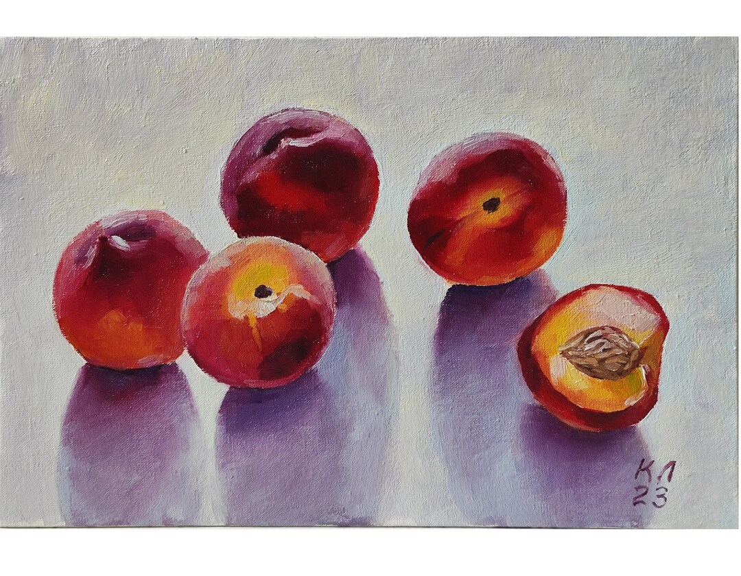 Peach Oil Painting Fruit Still Life on Canvas Board Etsy