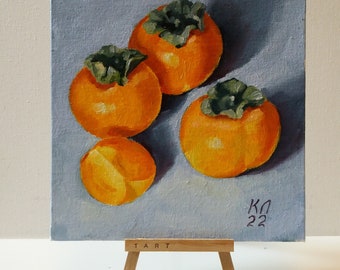 柿の油絵、静物画 7.8 x 7.8 インチ - Etsy 日本