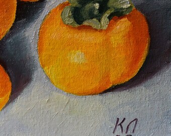 柿の油絵、静物画 7.8 x 7.8 インチ - Etsy 日本