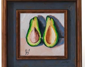 Avocado-olieverfschilderij: klein stilleven voor keuken (karton 6 x 6 in)