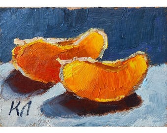 タマネギの静物画：ACEO 油絵、キッチン装飾（2.5 x 3.5 インチ
