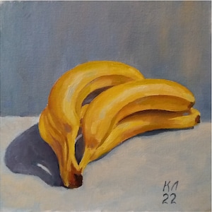 Oil painting, Banana, Fruit still life on canvas board