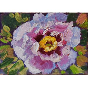 Tarjeta ACEO original de peonía rosa, pintura al óleo ACEO, pintura al óleo floral, flor de peonía, bellas artes florales, pintura de peonía de árbol 2,5 X 3,5 pulgadas