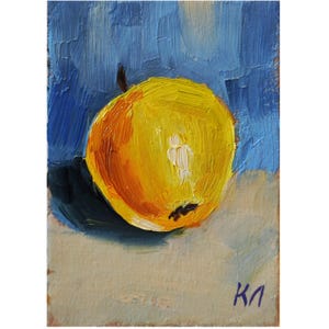 Carte ACEO pomme jaune, peinture à l'huile pomme ACEO, peinture à l'huile de fruits 2,5 x 3,5 pouces, petite oeuvre d'art de fruits, nature morte