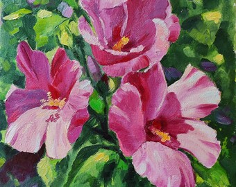 Hibiscus Oil Painting: Floral Fine Art on Canvas Board