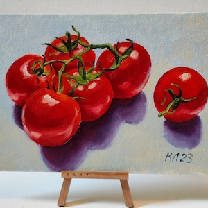 Tomato oil painting, vegetable still life on canvas board