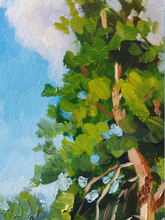 オリジナル油絵、松の木の風景、段ボール 11.8 x 15.4 インチ - Etsy 日本