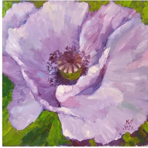 Pintura a óleo, paisagem de flores de papoula 11,8 x 11,8 pol.