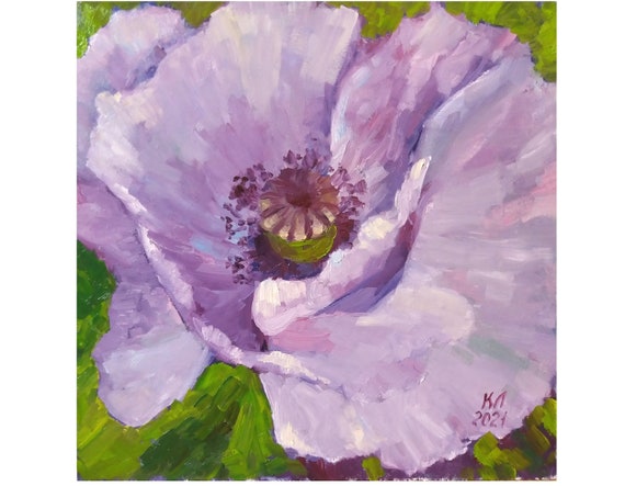 油絵 絵画 ポピーの花 油絵、ポピーの花の風景 11.8 x 11.8 インチ - Etsy 日本