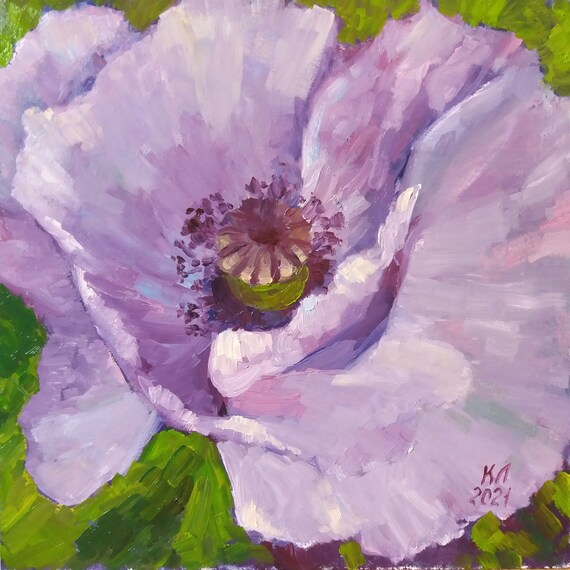 油絵 絵画 ポピーの花 油絵、ポピーの花の風景 11.8 x 11.8 インチ - Etsy 日本