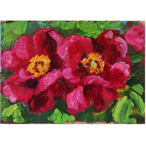Tarjeta original de peonía ACEO, pintura al óleo ACEO, pintura al óleo floral, flor de peonía, bellas artes florales, pintura de peonía de árbol 2,5 X 3,5 pulgadas