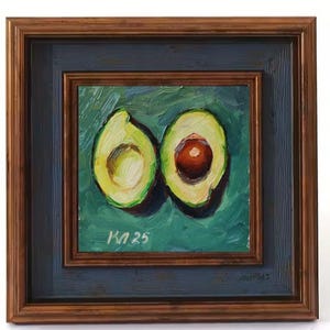 オリジナル6x6インチ油絵「アボカド」伝統的な美術作品、室内装飾用