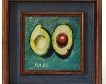 アボカドの壁アート アボカドの絵画 オリジナルの油絵 食べ物の絵画