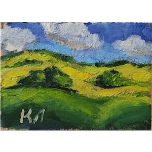 Paisagem de primavera ucraniana, cartão ACEO, paisagem de primavera, pintura a óleo ACEO, pintura a óleo floral, belas artes florais, 3,5 x 2,5 pol.