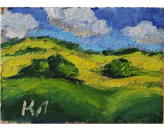 Ukrainian spring landscape, ACEO card, spring landscape, ACEO oil painting, floral oil painting,  floral fine art,  3.5 X 2.5 in