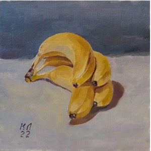 Banana oil painting on canvas board, still life, Fruit fine art
