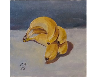 バナナ #3 油絵 - フレームなしのオリジナルバナナアート - フレンチ