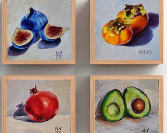 オリジナル6x6インチ油絵「アボカド」伝統的な美術作品、室内装飾用