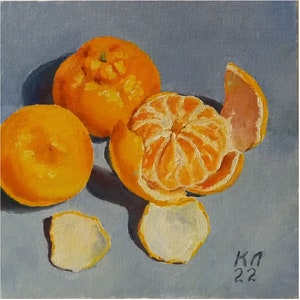Citrus oil painting Tangerine 9.84 X 9.84 inches, small home decor, fruit still life