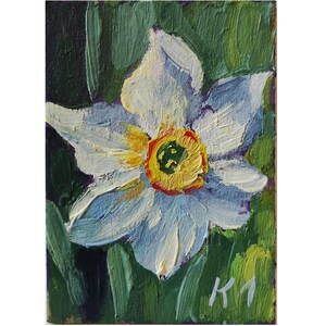 Tarjeta ACEO de narciso, pintura al óleo ACEO, pintura al óleo floral, flor de narciso, bellas artes florales, pintura de narciso 2,5 X 3,5 pulgadas