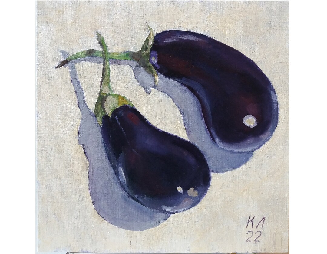 Eggplant Still Life Vegetable Oil Painting Etsy