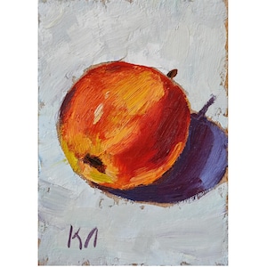 Cartão ACEO de maçã vermelha, pintura a óleo ACEO de maçã, pintura a óleo de frutas 2,5 x 3,5 pol., pequena obra de arte de frutas, natureza morta