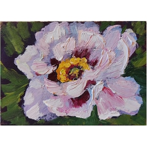 Tarjeta ACEO original, pintura al óleo ACEO de peonía de árbol, pintura al óleo floral, flor de peonía, bellas artes florales, pintura de peonía de árbol 2,5 X 3,5 pulgadas