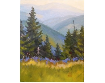 Original oil painting, Carpathian mountains, Ukrainian Landscape