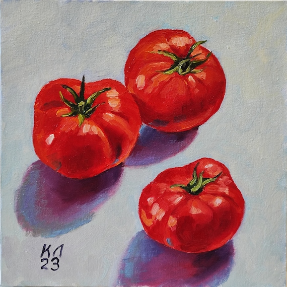 Red Tomatoes Oil Painting: Fine Art Still Life, Kitchen Wall Decor (9.84 in)
