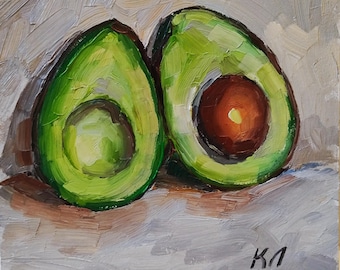 オリジナル6x6インチ油絵「アボカド」伝統的な美術作品、室内装飾用