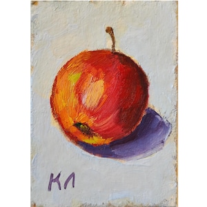 Carte ACEO pomme, peinture à l'huile ACEO pomme rouge, peinture à l'huile de fruits 2,5 x 3,5 pouces, petite oeuvre d'art de fruits, nature morte