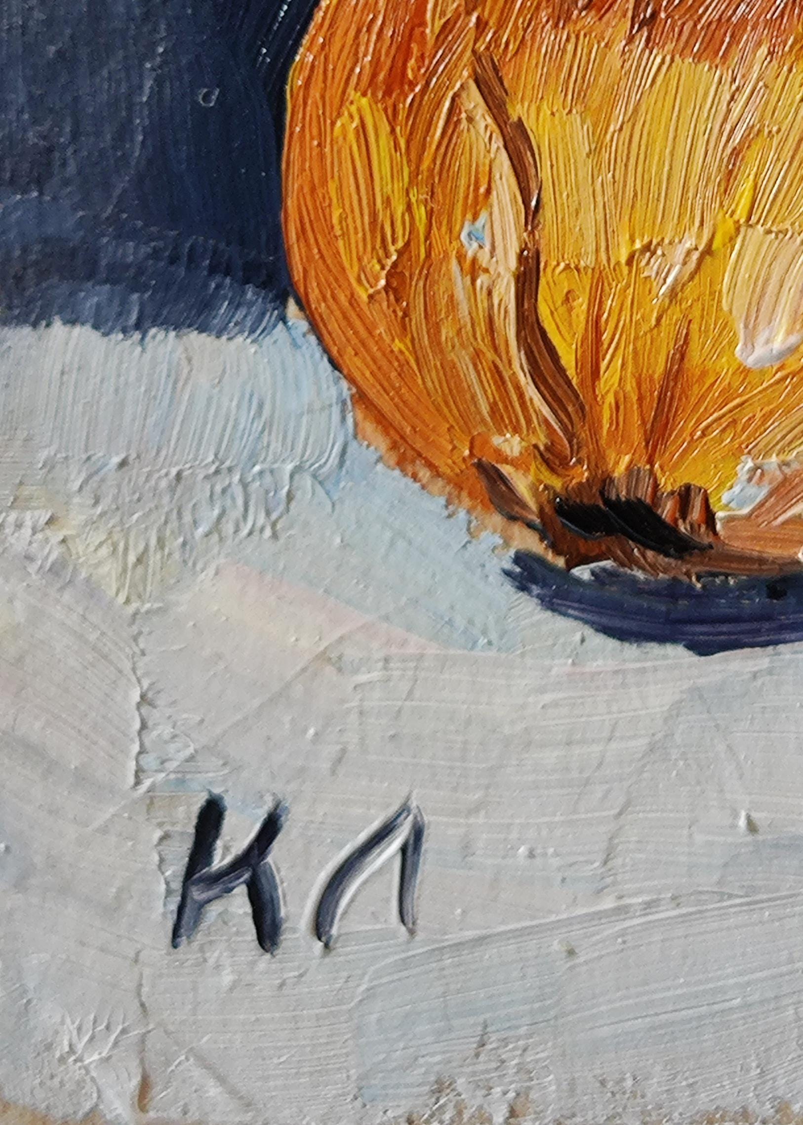 タマネギの静物画：ACEO 油絵、キッチン装飾（2.5 x 3.5 インチ