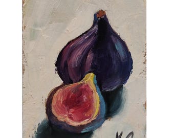 Fig Oil Painting: Fruit Still Life ACEO (2.5 X 3.5 in)