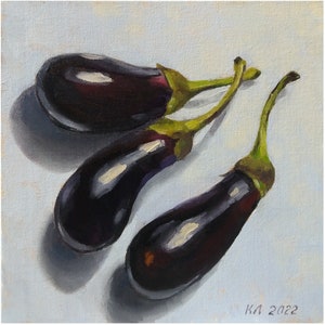 Eggplant oil painting, still life for kitchen