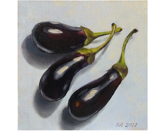 Eggplant oil painting, still life for kitchen