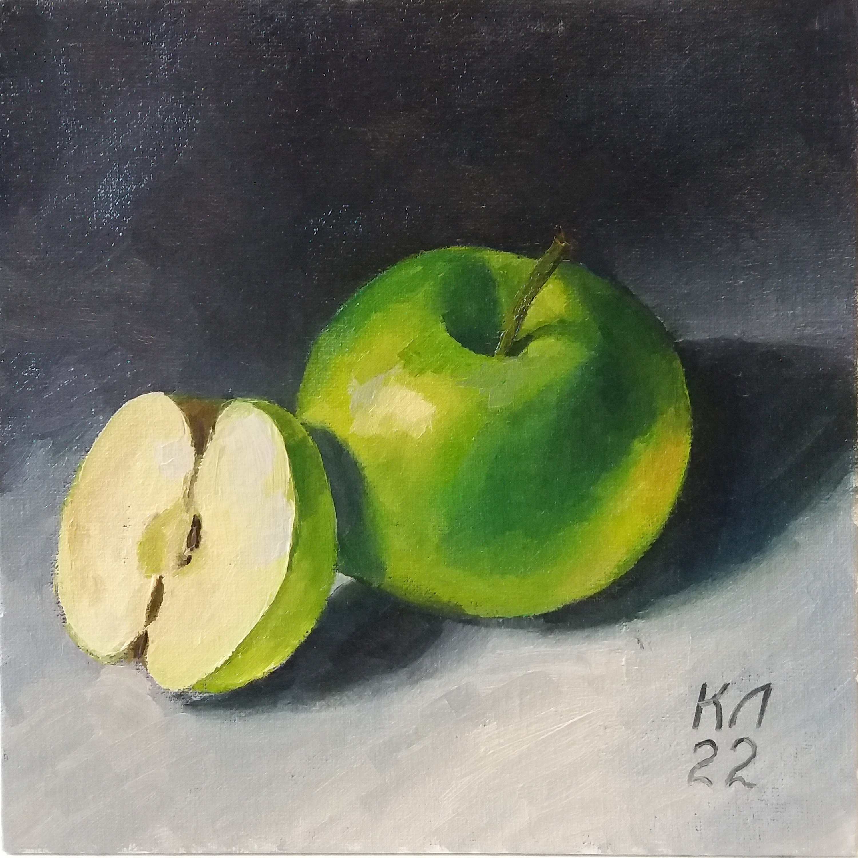 Green Apples Still Life Oil Painting By L Kabakova Etsy