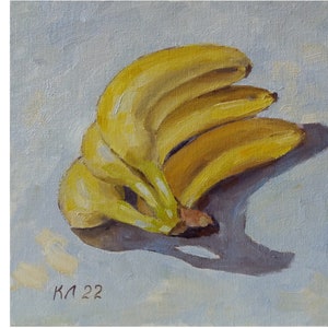 Banana Still Life Oil Painting on Canvas Board (9.84&quot; x 9.84&quot;)