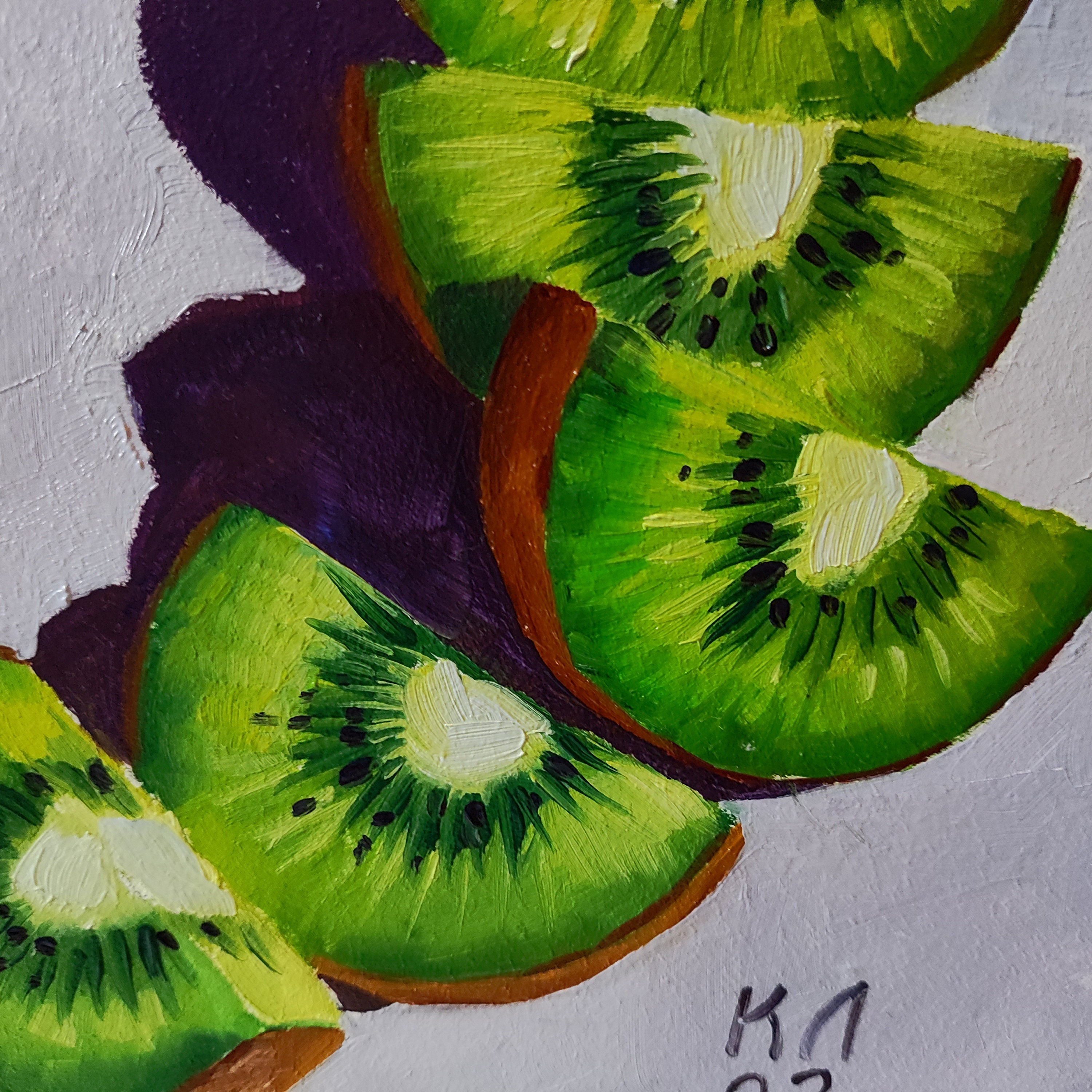 Oil Painting Kiwi , Fruit Still Life, Wall Art for Kitchen