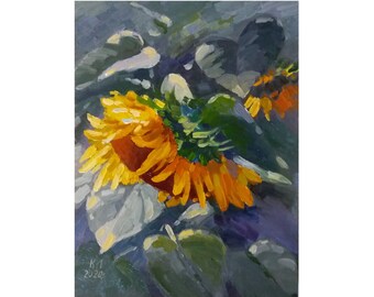 Original oil painting Sunflower on canvas board