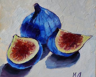 フルーツの壁アート、イチジクの絵画、新聞アート、オリジナル油絵