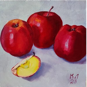 Red Apple ainda vida, pintura a óleo para cozinha, pintura pequena