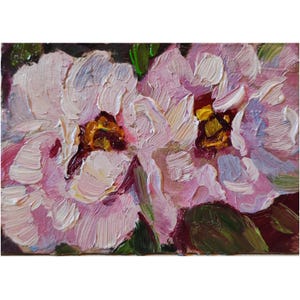 Tarjeta ACEO original de peonía, pintura al óleo ACEO, pintura al óleo floral, flor de peonía, bellas artes florales, pintura de peonía de árbol 2,5 X 3,5 pulgadas