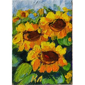 Girasole, carta ACEO originale, dipinto a olio ACEO, dipinto a olio floreale, belle arti del girasole, dipinto di girasole 2,5 X 3,5 pollici