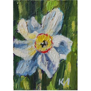 Tarjeta ACEO de narciso, pintura al óleo ACEO, pintura al óleo floral, flor de narciso, bellas artes florales, pintura de narciso 2,5 X 3,5 pulgadas