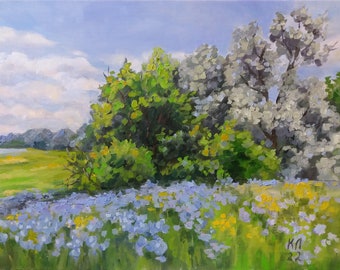 Summer oil painting, Ukrainian landscape, 13.8 Х 17.7 in