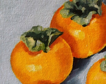 油絵　『柿』 柿の油絵、静物画 7.8 x 7.8 インチ - Etsy 日本