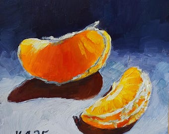Orange Oil Painting: Citrus Still Life Fine Art (6x6 in)