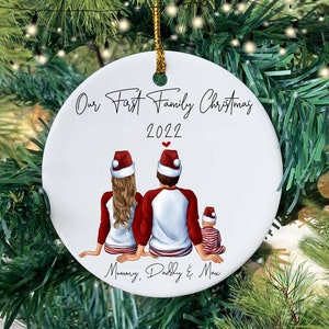 Personalised Family Ceramic Bauble, Our First Family Christmas Tree Decoration, Family Bauble, Christmas Gift for Mummy, Daddy, Grandparents